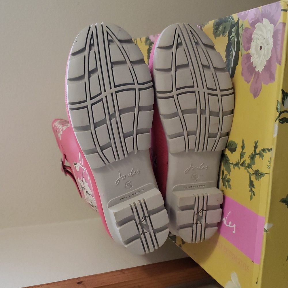 Joules Womans Pink W/ White Floral Print Rain Boots - Picture 8 of 11
